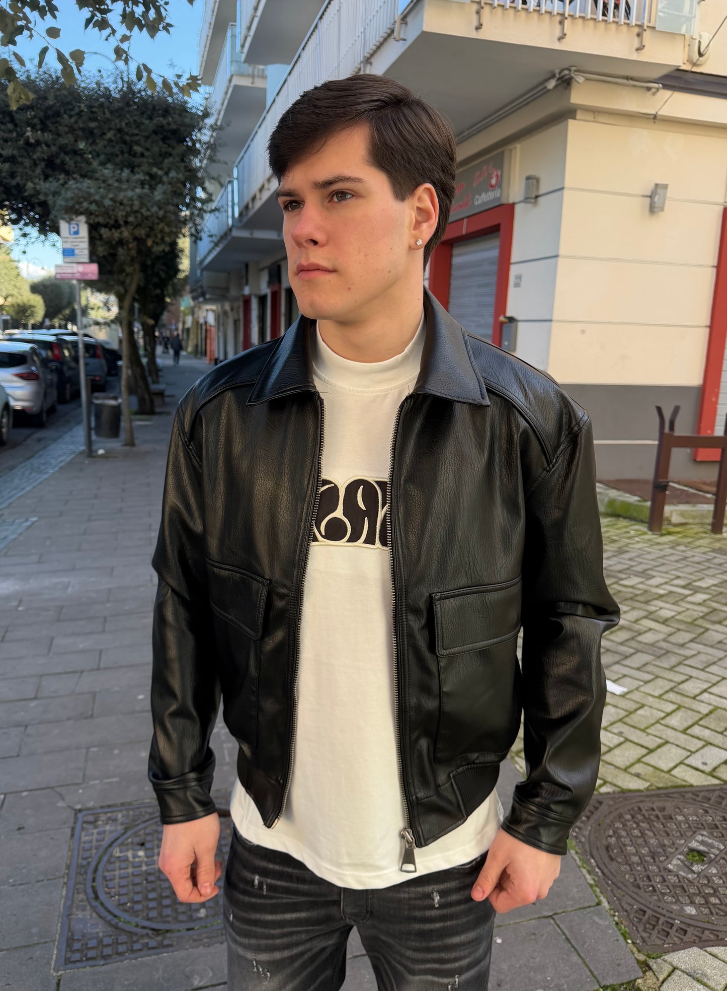 Jacket in pelle crop