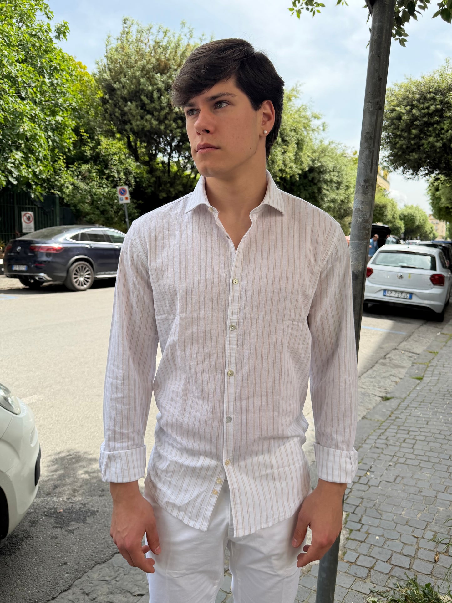 Camicia in lino rigata